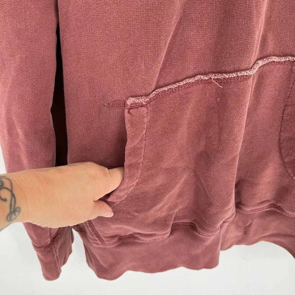 Vintage Aeropostale Men's Burgundy Distressed Logo Hoodie Sweatshirt Size M